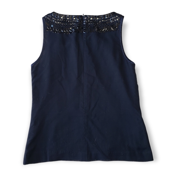 TORY BURCH Wool Bateau Neckline sequin Top navy 6 - Picture 2 of 8